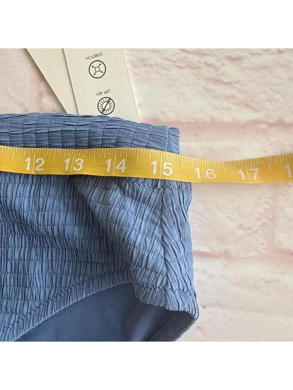 DKNY High Waist Blue Bell Textured Swim Bikini Bottoms Medium NWT UPF 40